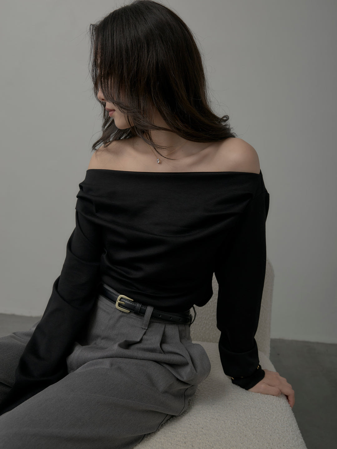 【SET】【Essential】2wayショルダードレープカットトップス+【Essential】３タックスラックス(2set)