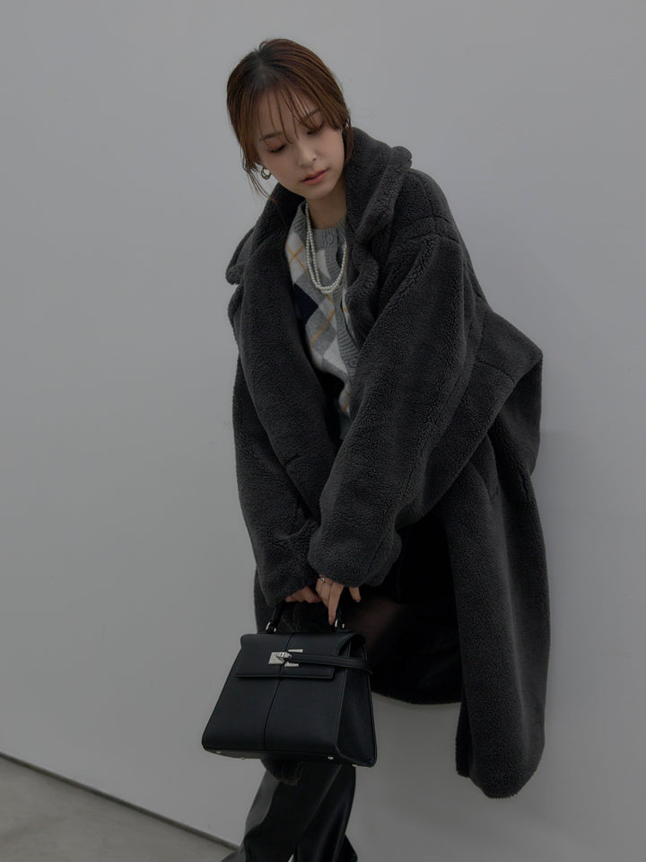 【SET】テディボアロングコート+ベロアバルーンミニスカート(インパン付き)(2set)