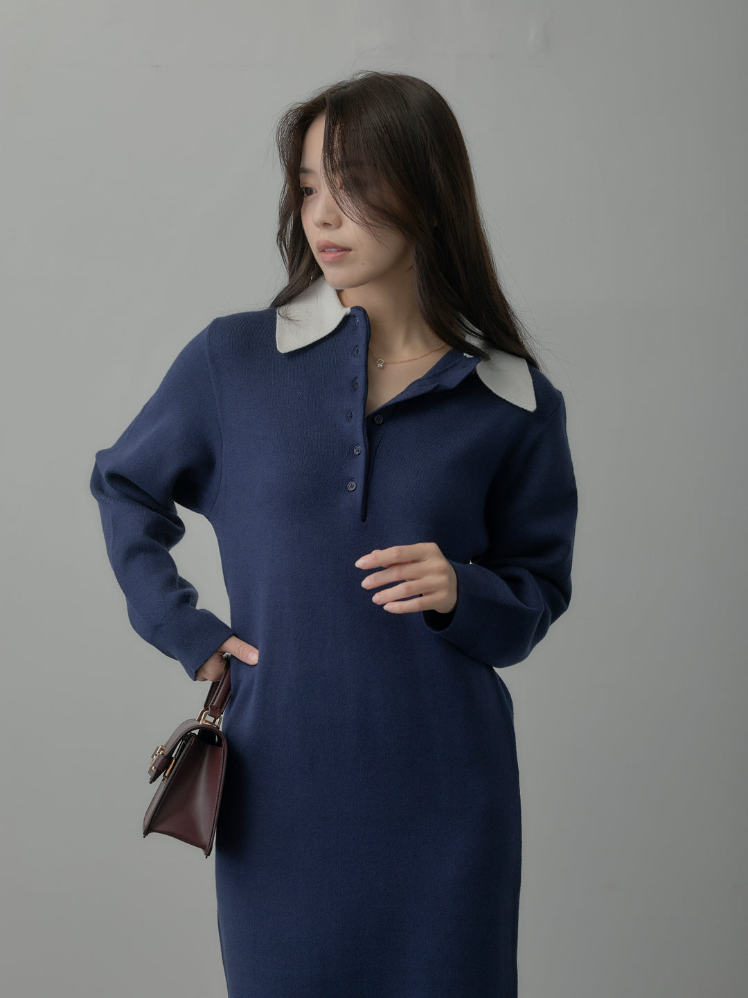 配色ポロニットワンピース