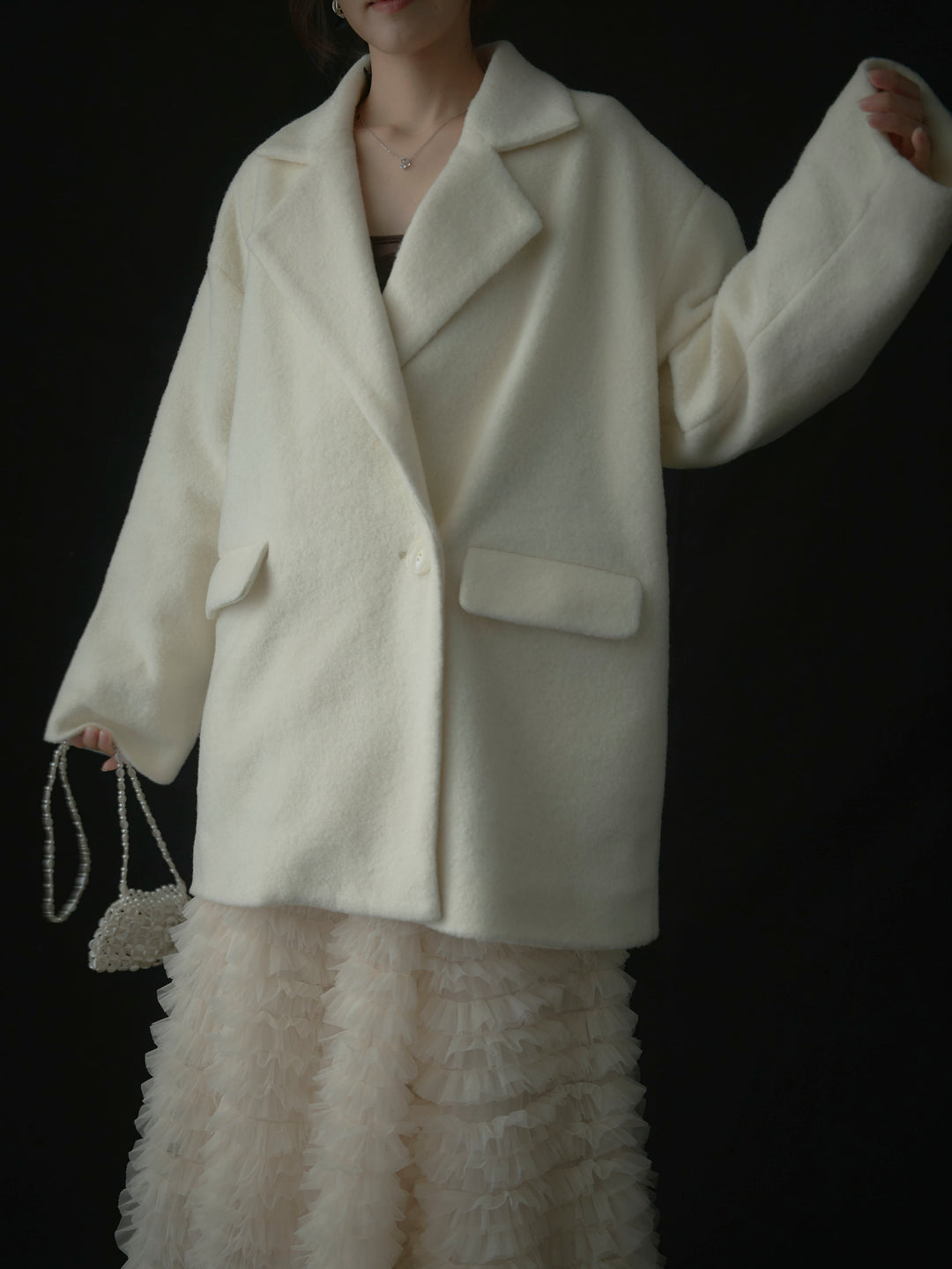 【SET】【Essential】オーバーサイズジャケットコート+ドラマチックフリルチュールスカート(2set)