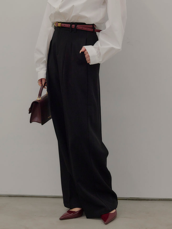 ハイウエストセンタープレスワイドパンツ