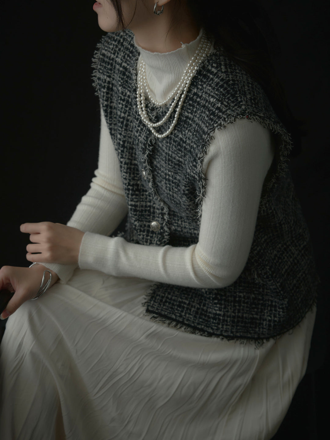 ツイードフリンジベスト