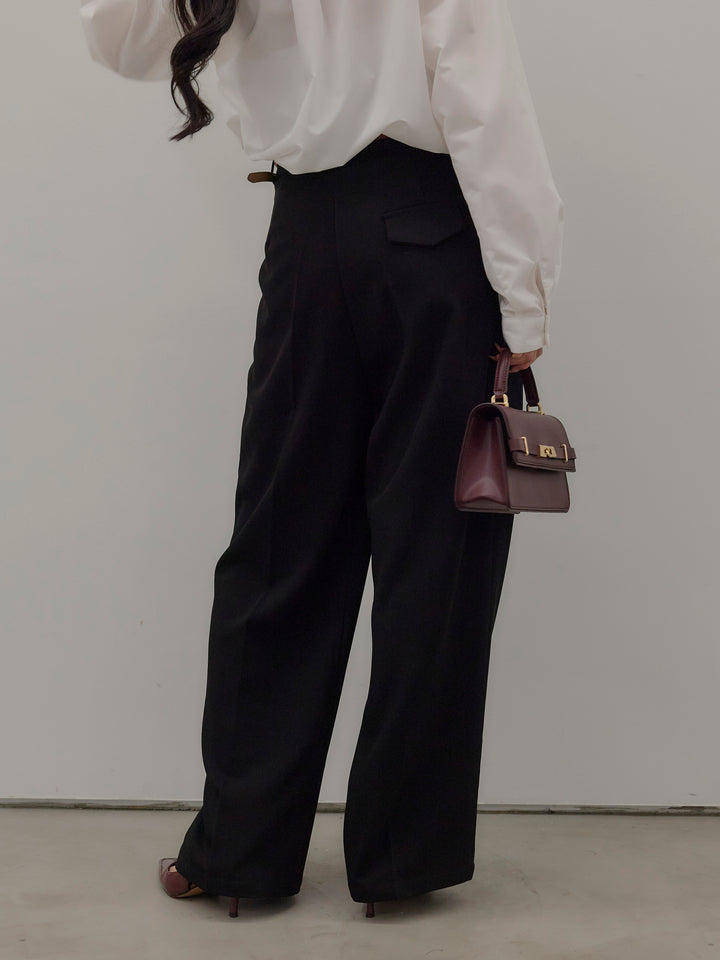 ハイウエストセンタープレスワイドパンツ