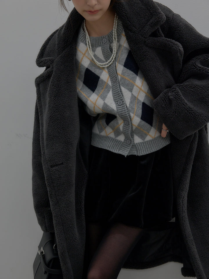 【SET】テディボアロングコート+ベロアバルーンミニスカート(インパン付き)(2set)