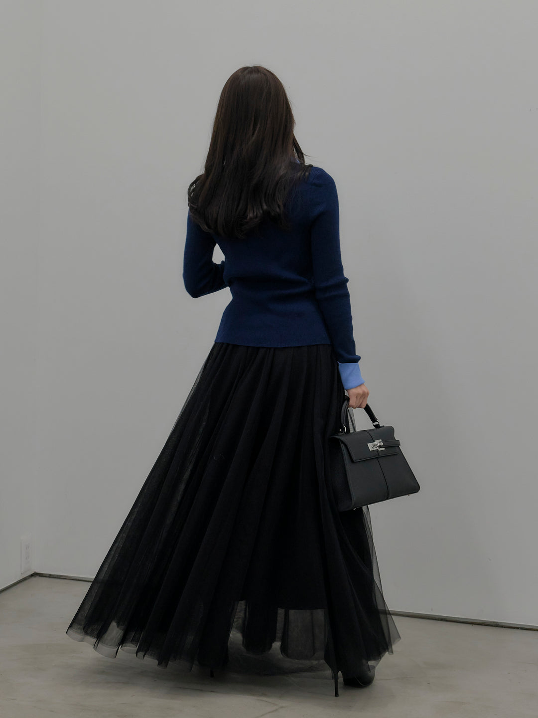 【SET】配色カフスニットポロ+ボリュームチュールスカート(2set)