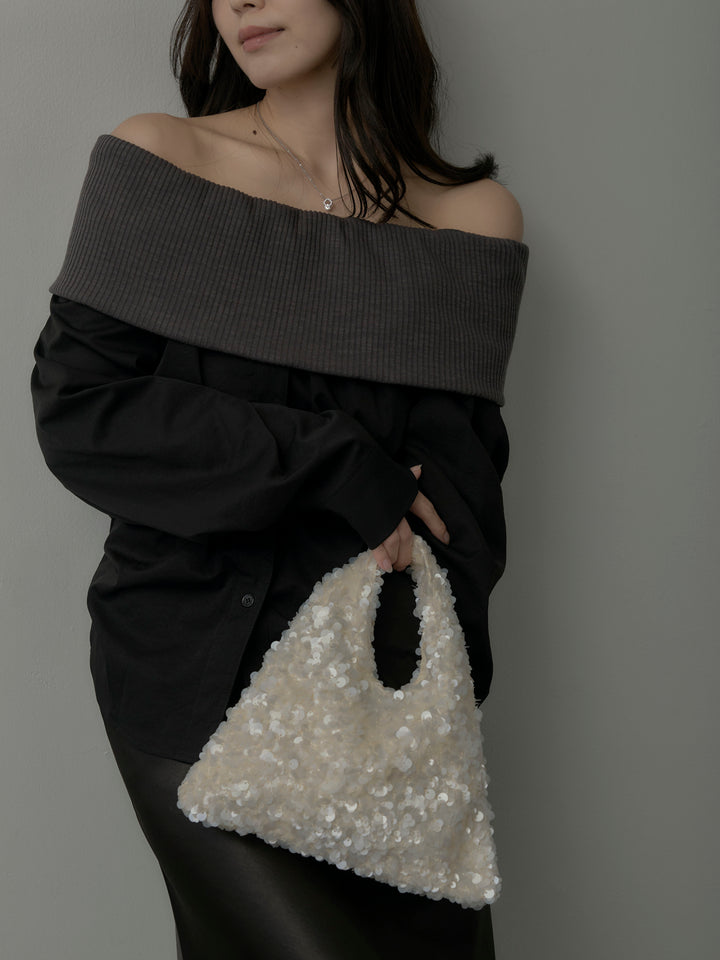 ニットシャツドッキングオフショルトップス