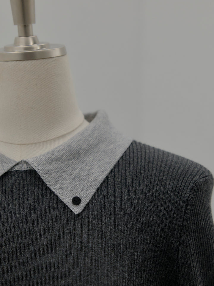 配色カフスニットポロ