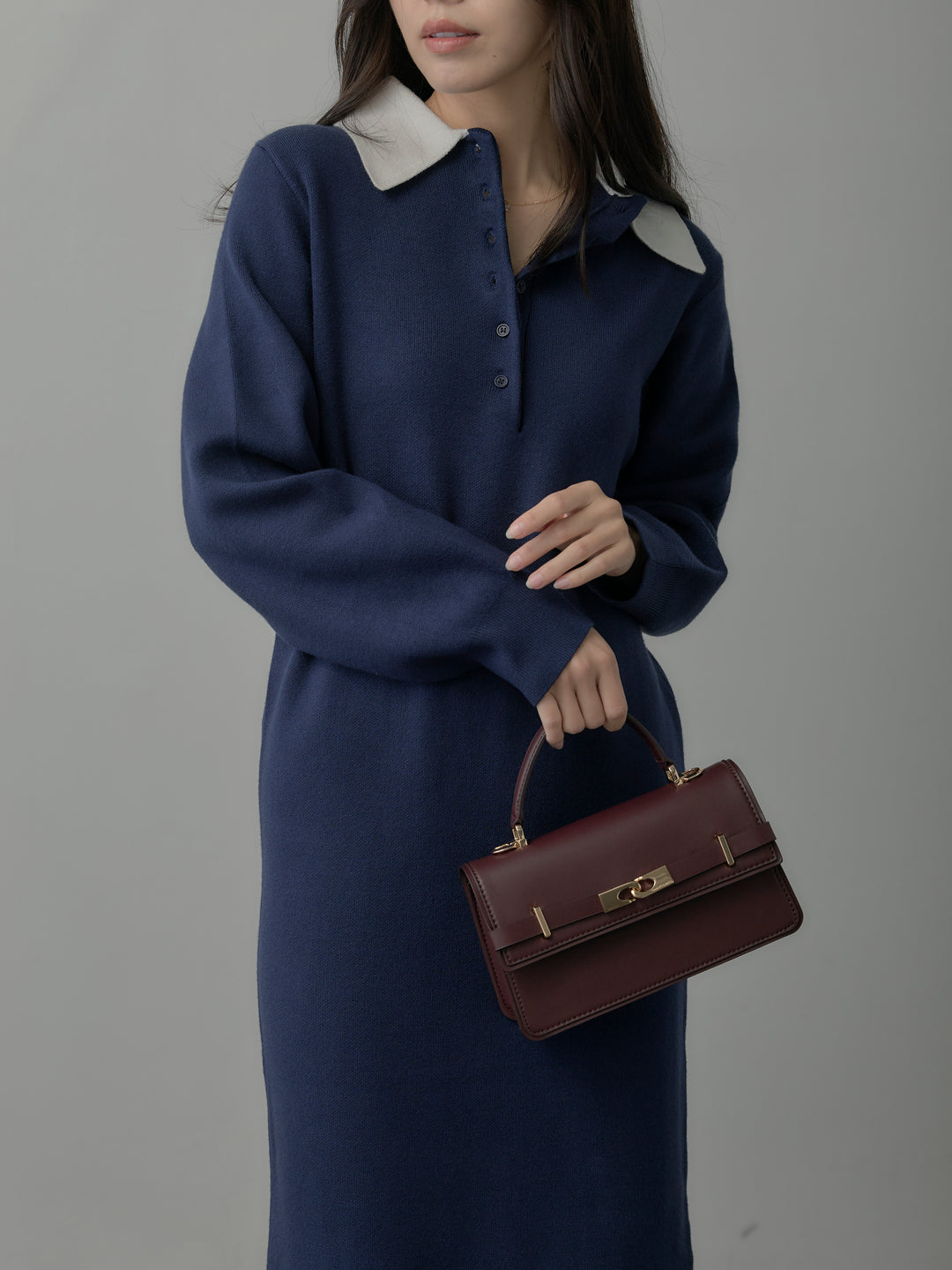 配色ポロニットワンピース