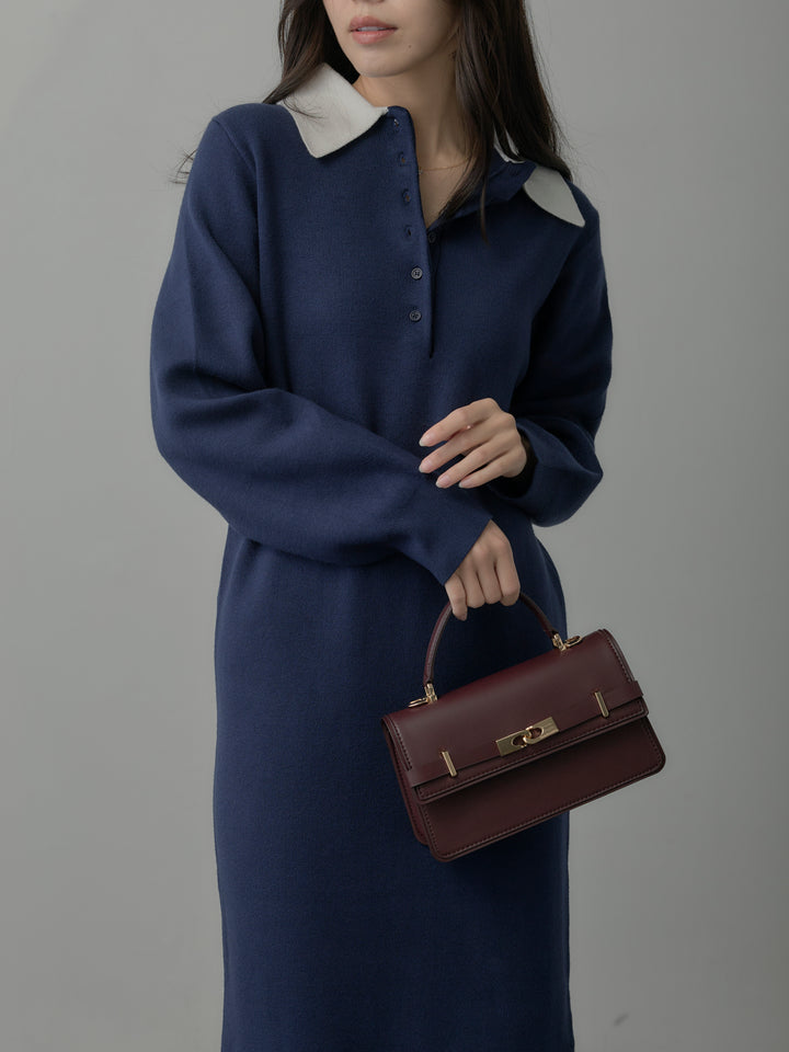 配色ポロニットワンピース