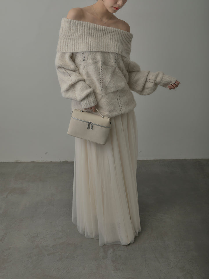 【SET】メランジニットオフショルトップス+ボリュームチュールスカート(2set)