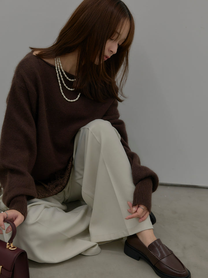 【SET】【premium touch】2wayショルダーニットプルオーバー+レースサテンキャミソール(2set)