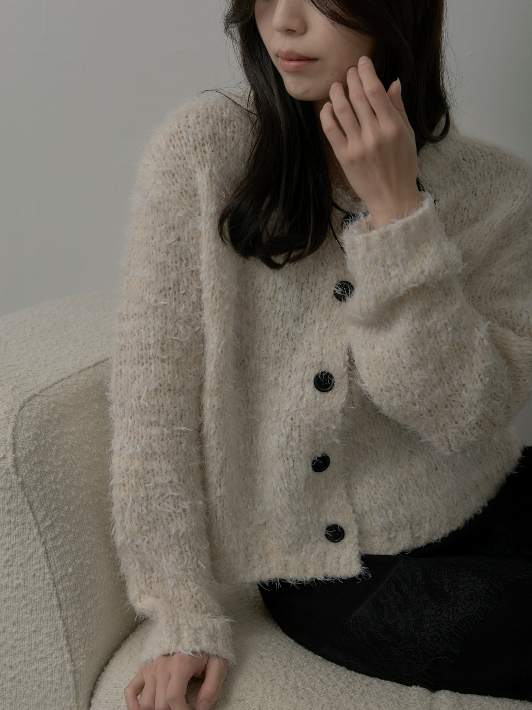 フェザーループニットカーディガン