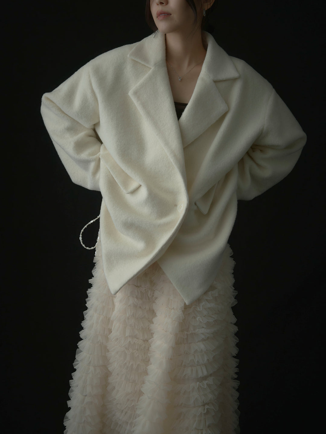 【SET】【Essential】オーバーサイズジャケットコート+ドラマチックフリルチュールスカート(2set)