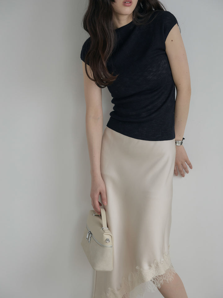 アシンメトリーレーストリムサテンスカート