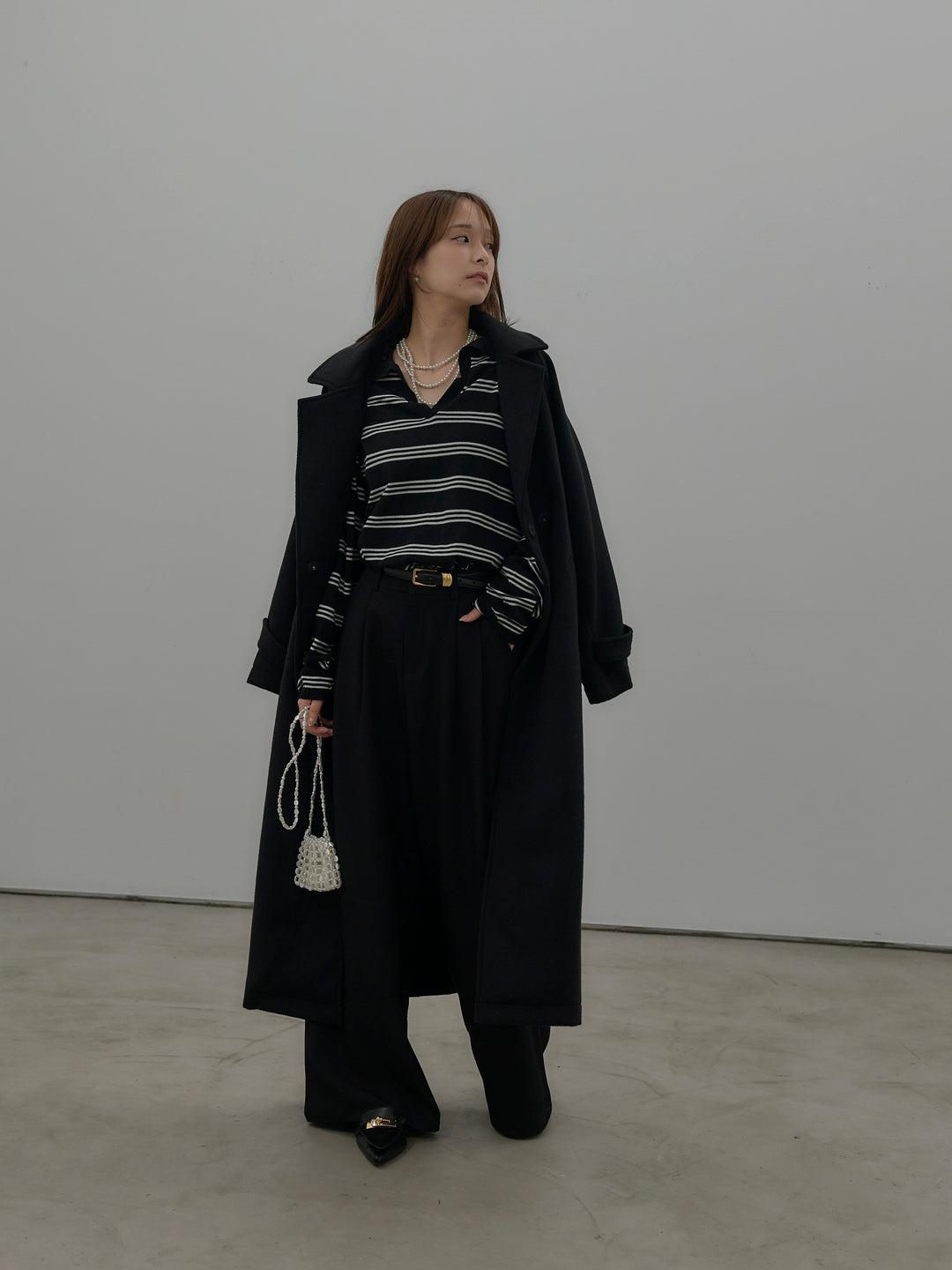 ボーダーポロ襟ニットプルオーバー