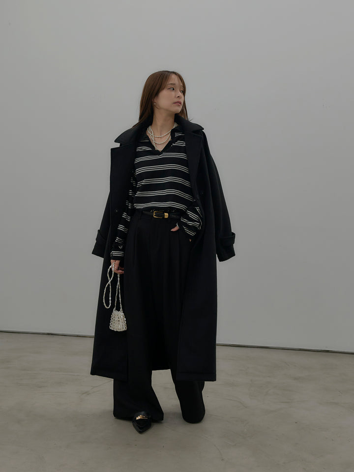 ボーダーポロ襟ニットプルオーバー