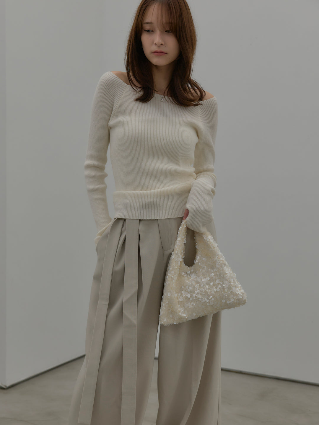 【SET】モヘアライクオーバーニットカーディガン+ウエストリボンワイドパンツ(2set)