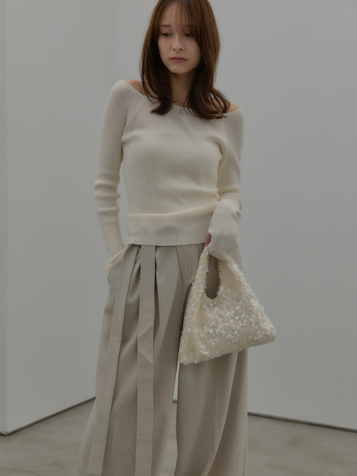 【SET】モヘアライクオーバーニットカーディガン+ウエストリボンワイドパンツ(2set)