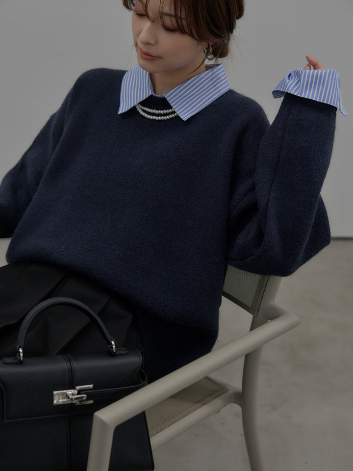 シャツドッキング肉厚ニットプルオーバー