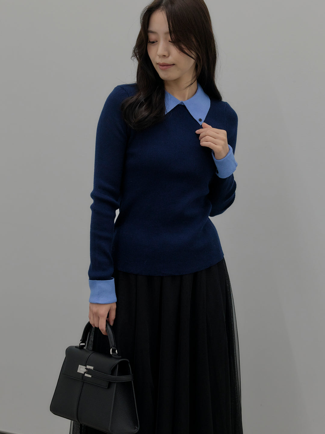 配色カフスニットポロ