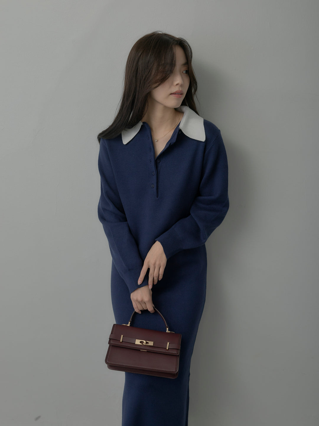 配色ポロニットワンピース