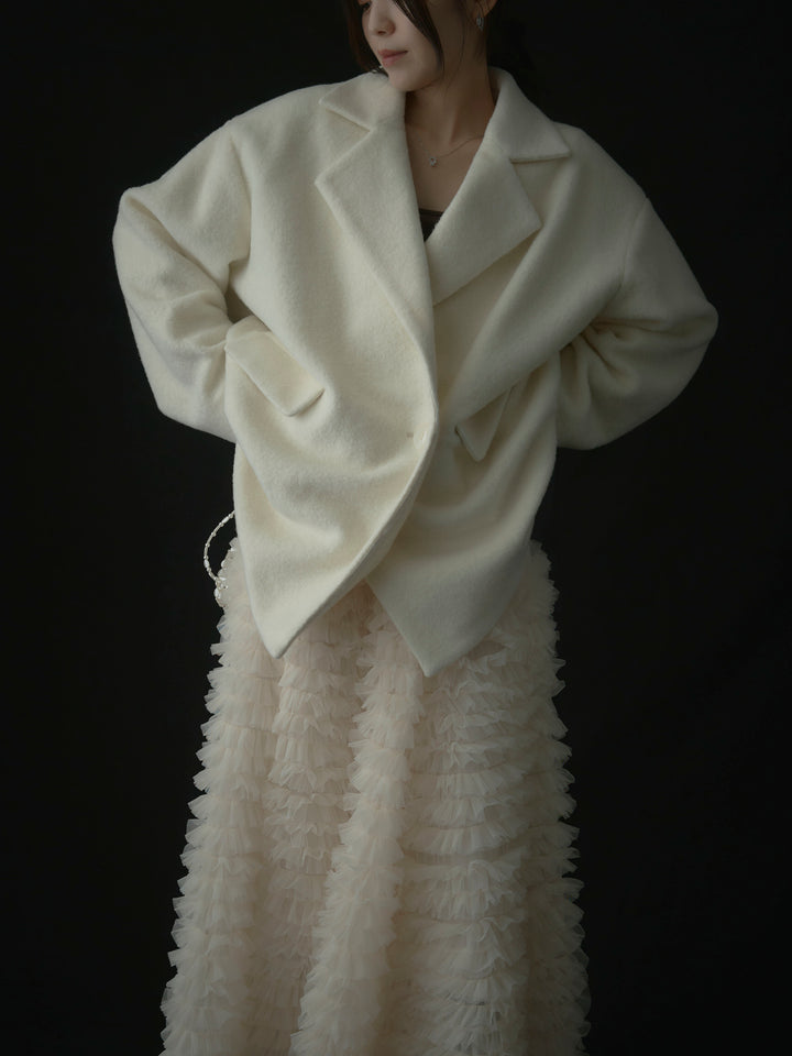 【SET】【Essential】オーバーサイズジャケットコート+ドラマチックフリルチュールスカート(2set)