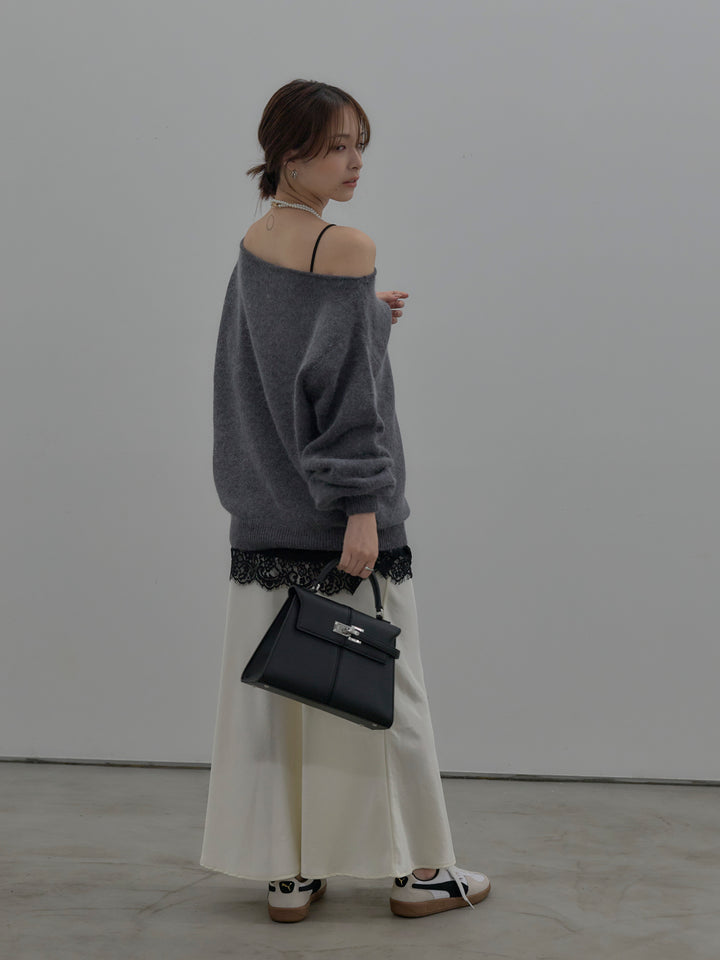 【SET】【premium touch】2wayショルダーニットプルオーバー+ナローAラインサテンスカート(2set)