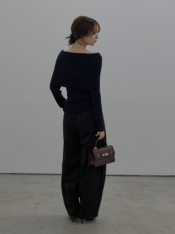 【SET】【premium touch】ソフトリブオフショルニットトップス+カーブデザインスウェットライクパンツ(2set)