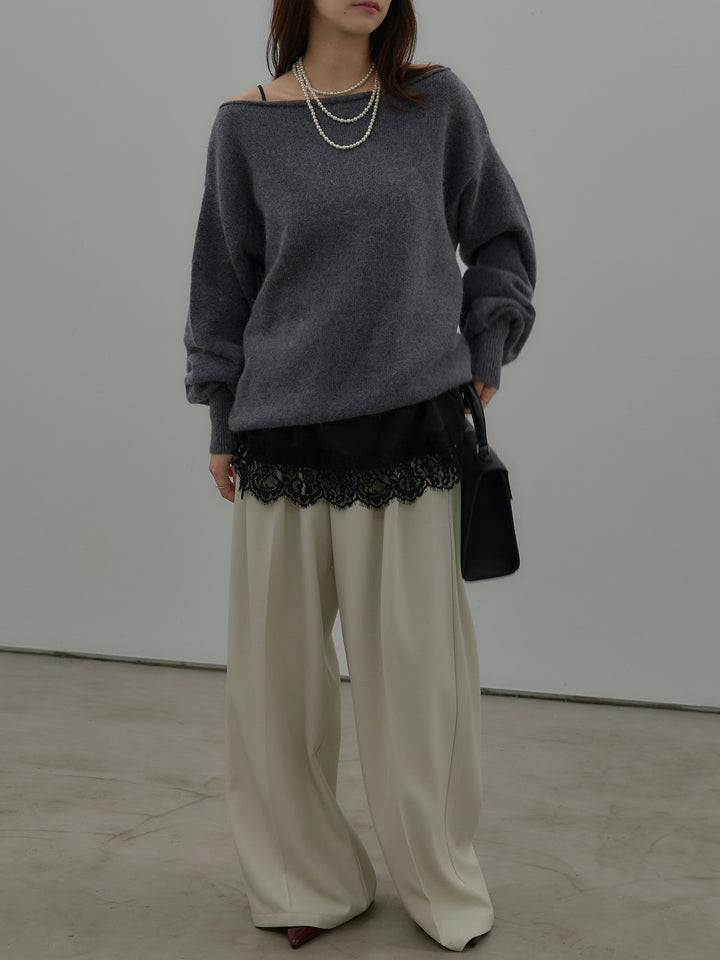 【SET】【premium touch】2wayショルダーニットプルオーバー+レースサテンキャミソール(2set)