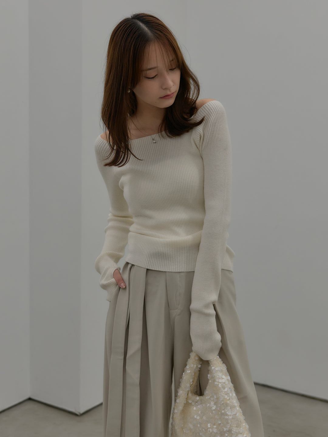 【SET】モヘアライクオーバーニットカーディガン+ウエストリボンワイドパンツ(2set)