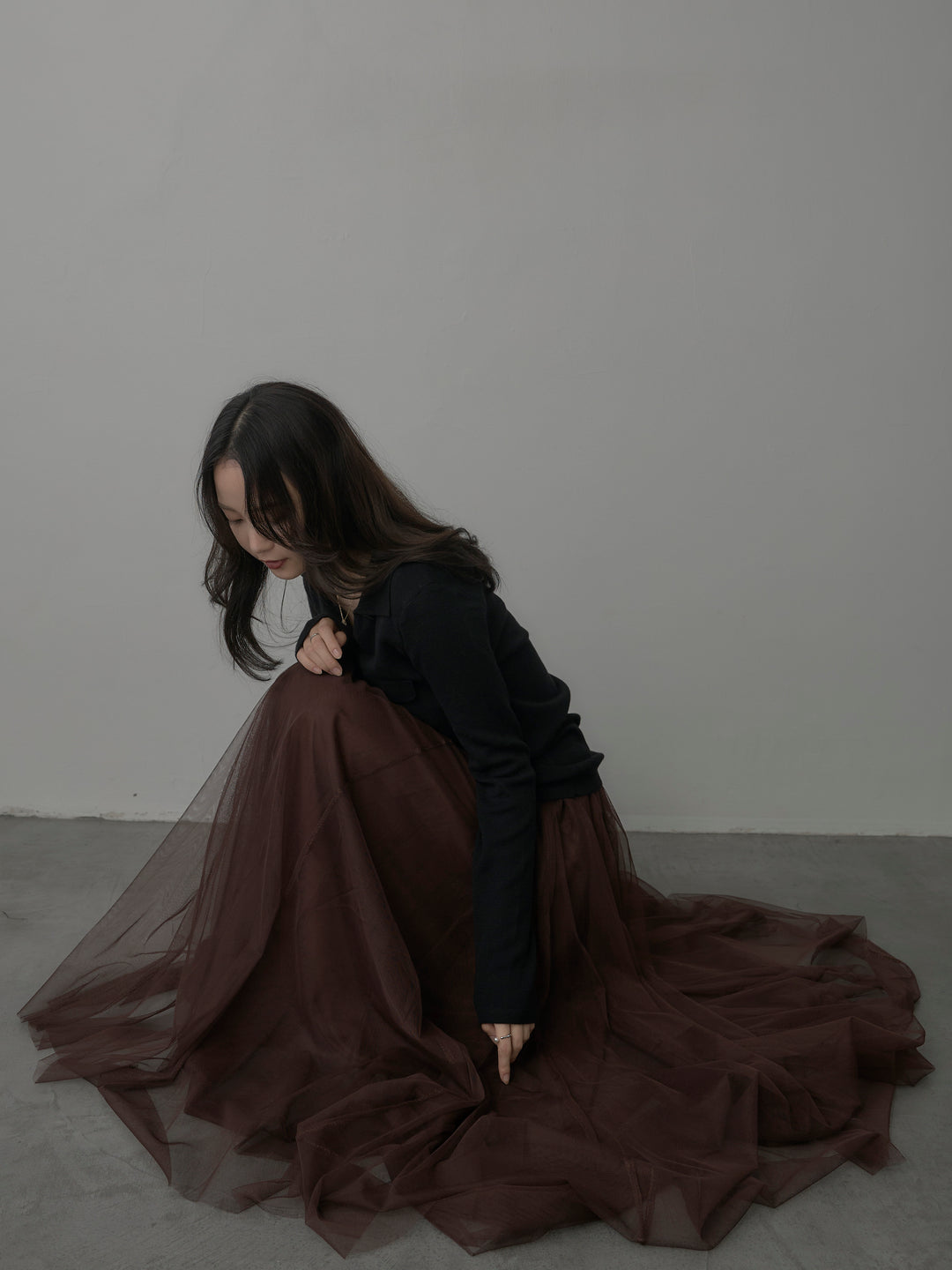 【SET】ポケットデザインリブニットトップス+ボリュームチュールスカート(2set)