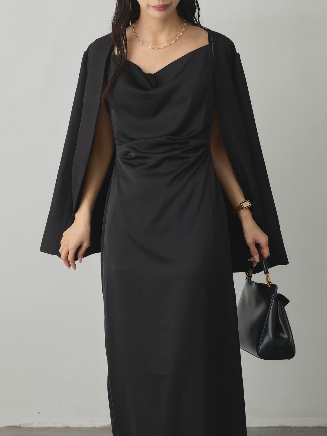 【SET】【Essential】フロントホックノーカラージャケット+【Essential】サテンドレープキャミワンピ(2set)