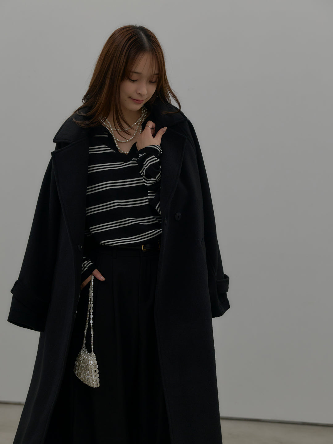 ボーダーポロ襟ニットプルオーバー