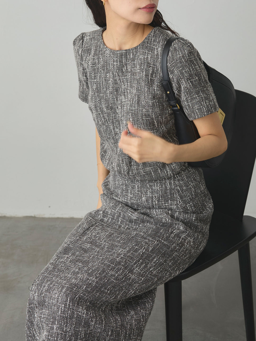 【Essential】ツイードハーフスリーブトップス