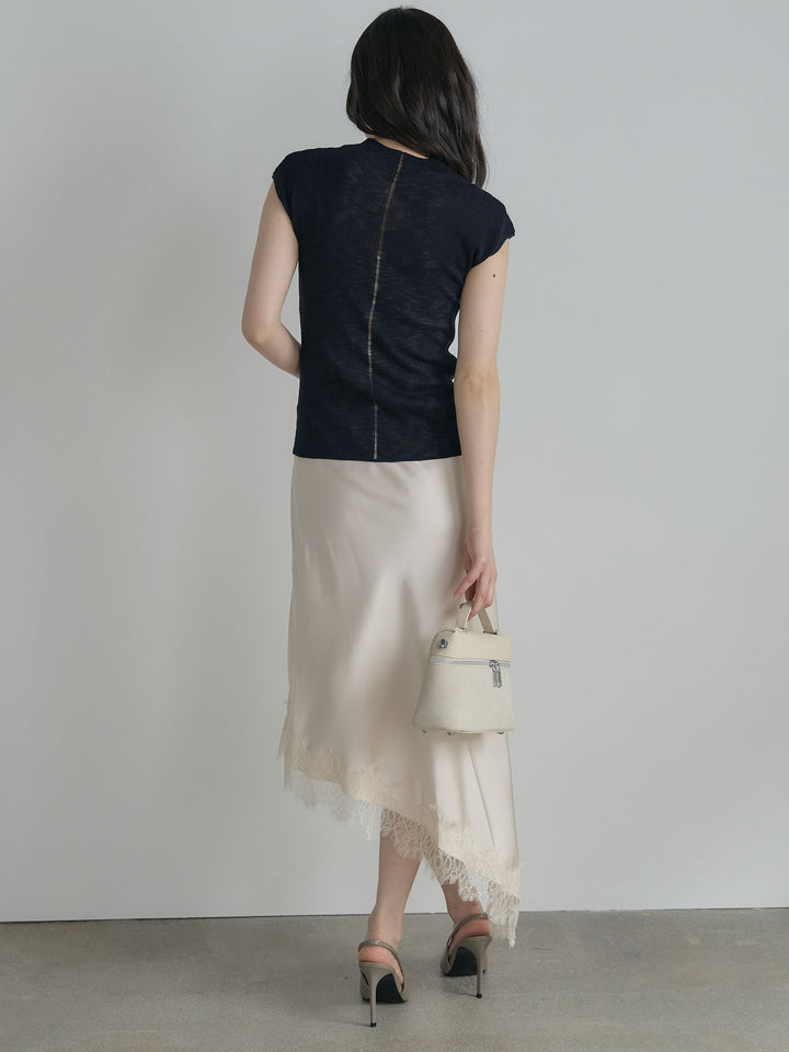 アシンメトリーレーストリムサテンスカート