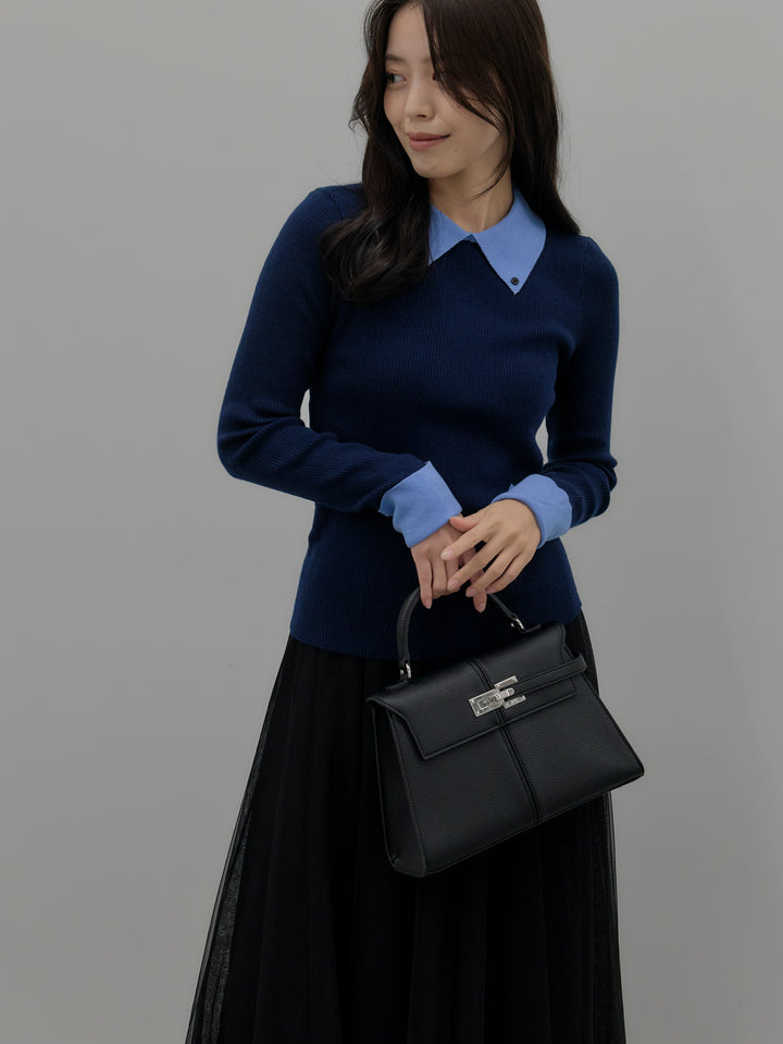 【SET】配色カフスニットポロ+配色カフスニットポロ(2set)