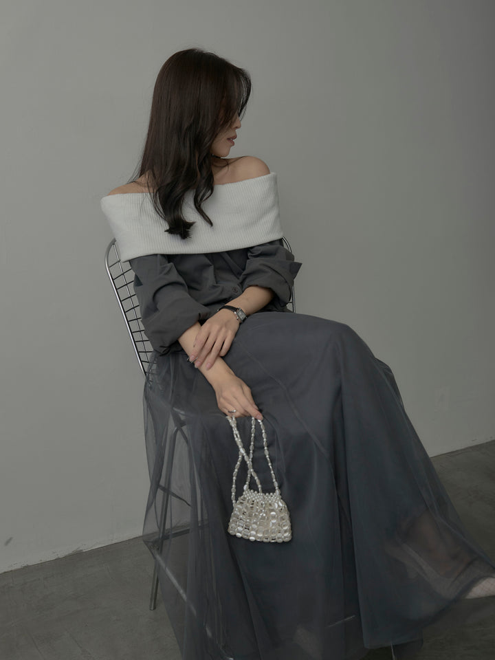 ニットシャツドッキングオフショルトップス