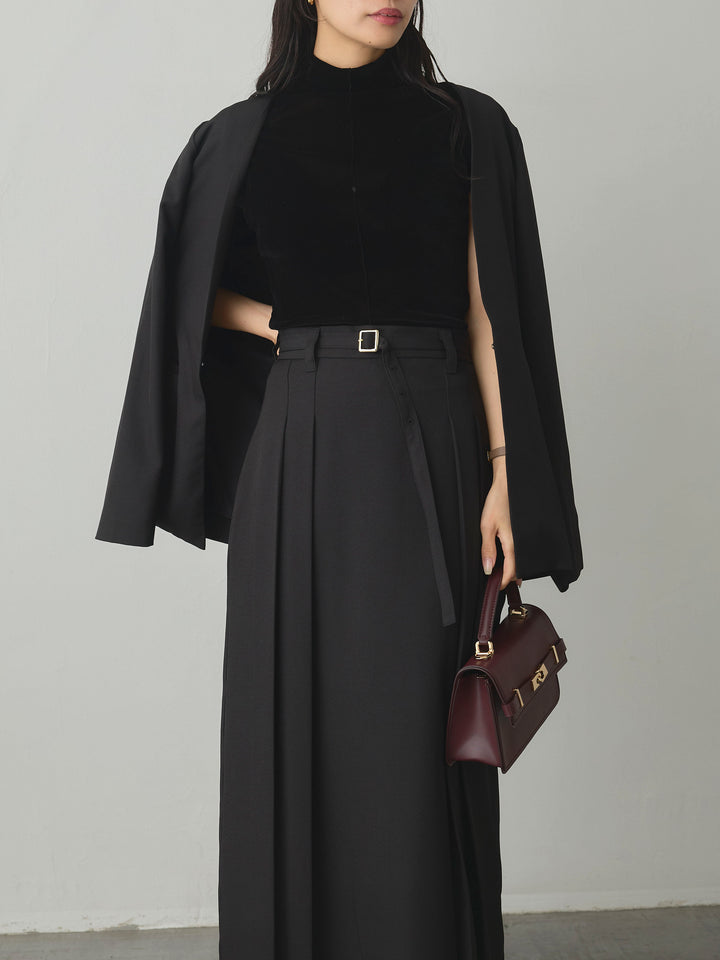 【SET】【Essential】フロントホックノーカラージャケット+【Essential】ベルト付きサイドタックスカート(2set)