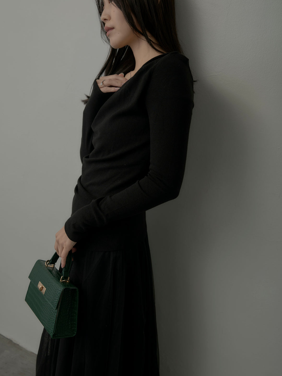 【SET】ドレープデザイントップス+ボリュームチュールスカート(2set)