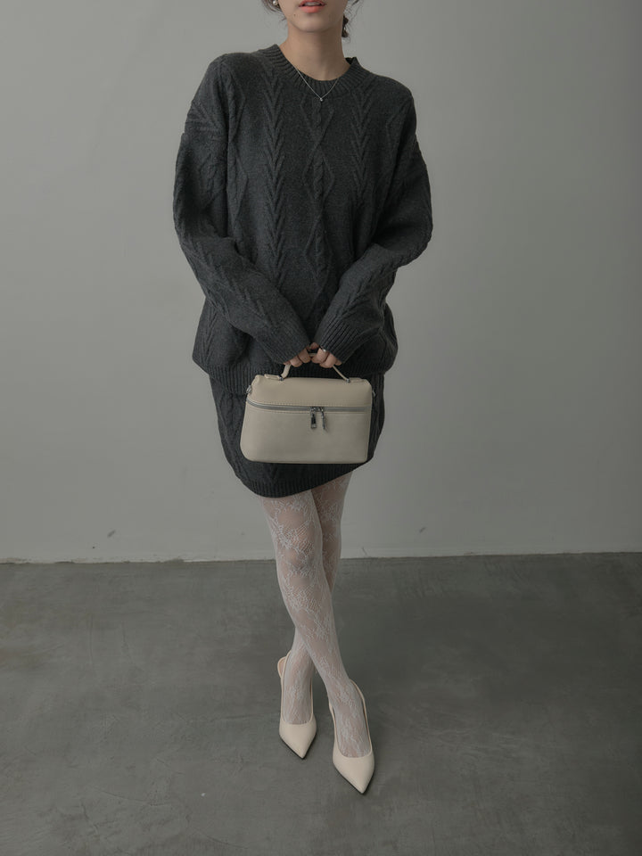 デザイン編みニットトップス&ミニスカート SET UP