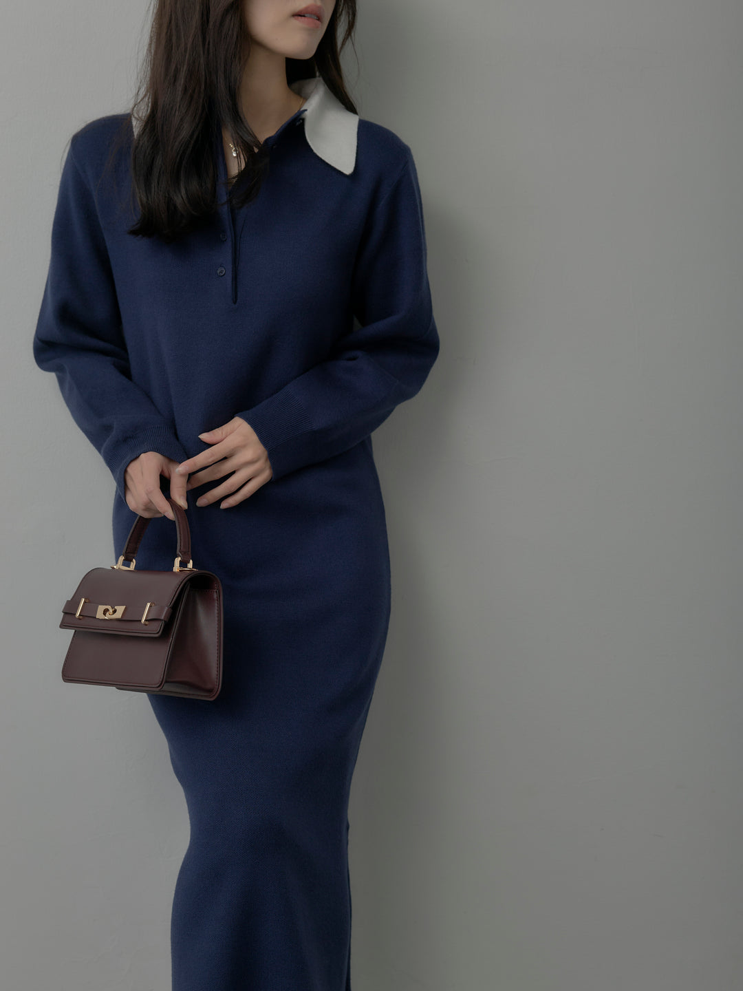 配色ポロニットワンピース