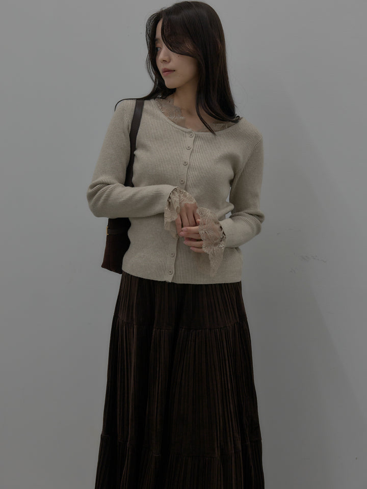 レースドッキングリブニットトップス