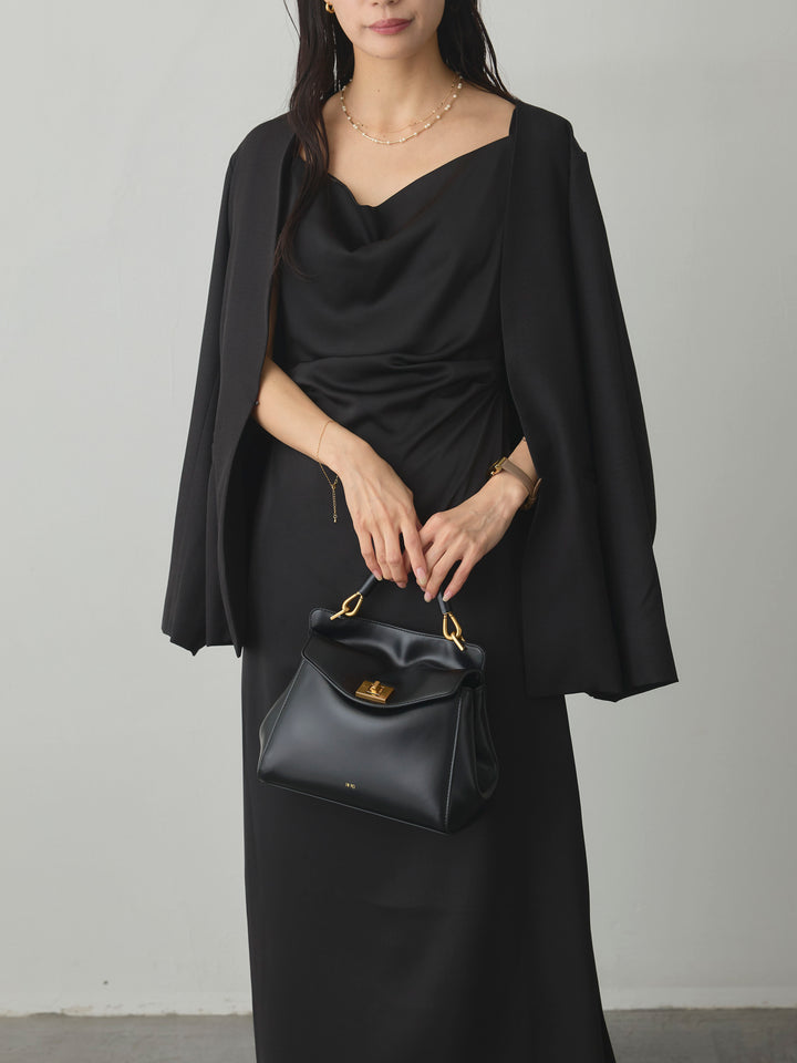 【SET】【Essential】フロントホックノーカラージャケット+【Essential】サテンドレープキャミワンピ(2set)