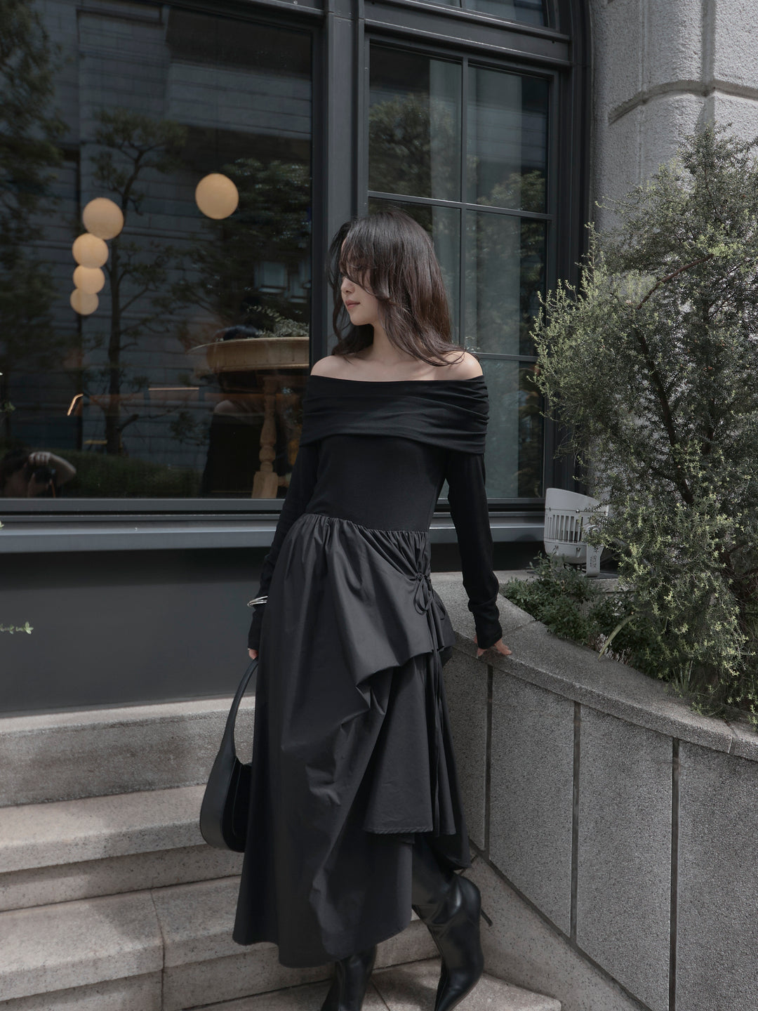 [予約]オフショルリブドッキングワンピース