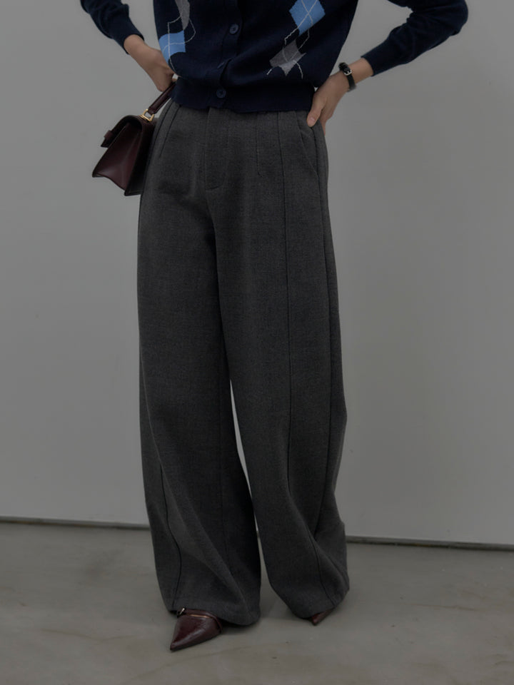 【SET】アーガイル柄ニットカーディガン+裏起毛デザインワイドパンツ(2set)