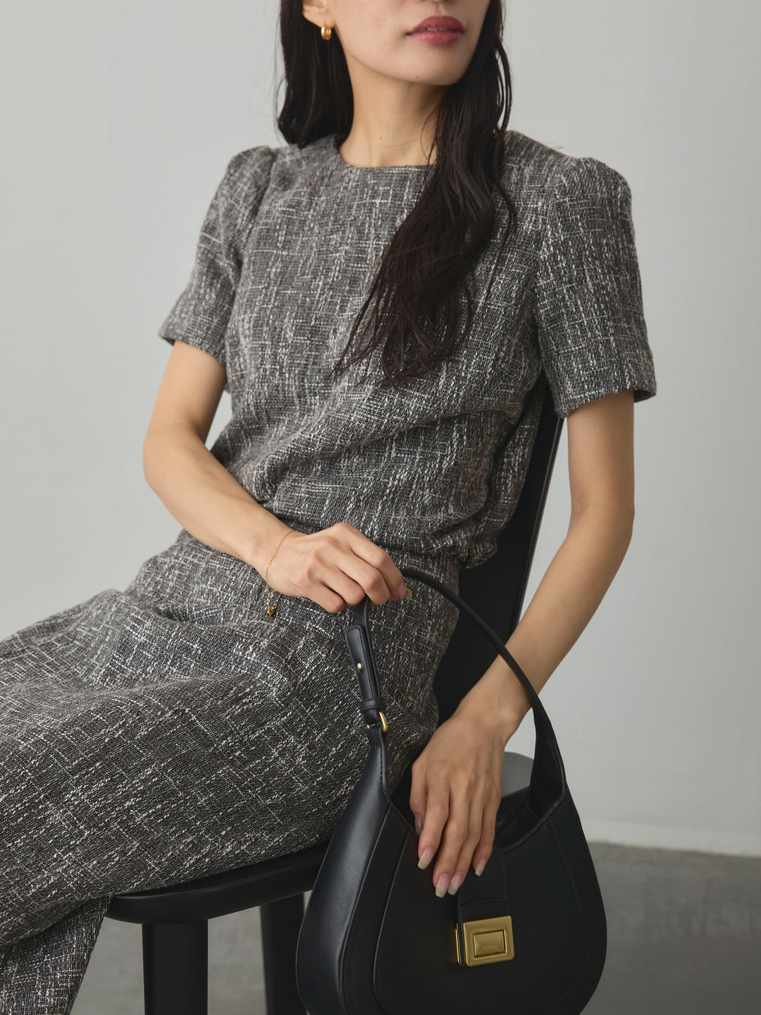 【Essential】ツイードハーフスリーブトップス