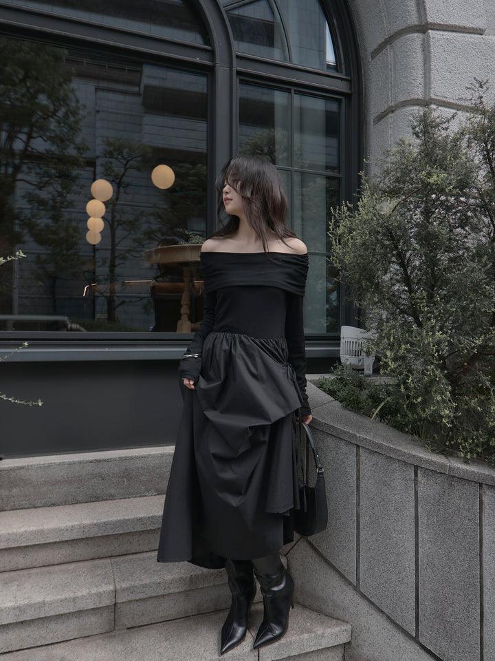 [予約]オフショルリブドッキングワンピース