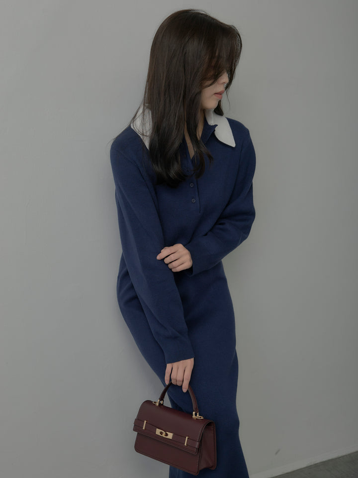 配色ポロニットワンピース