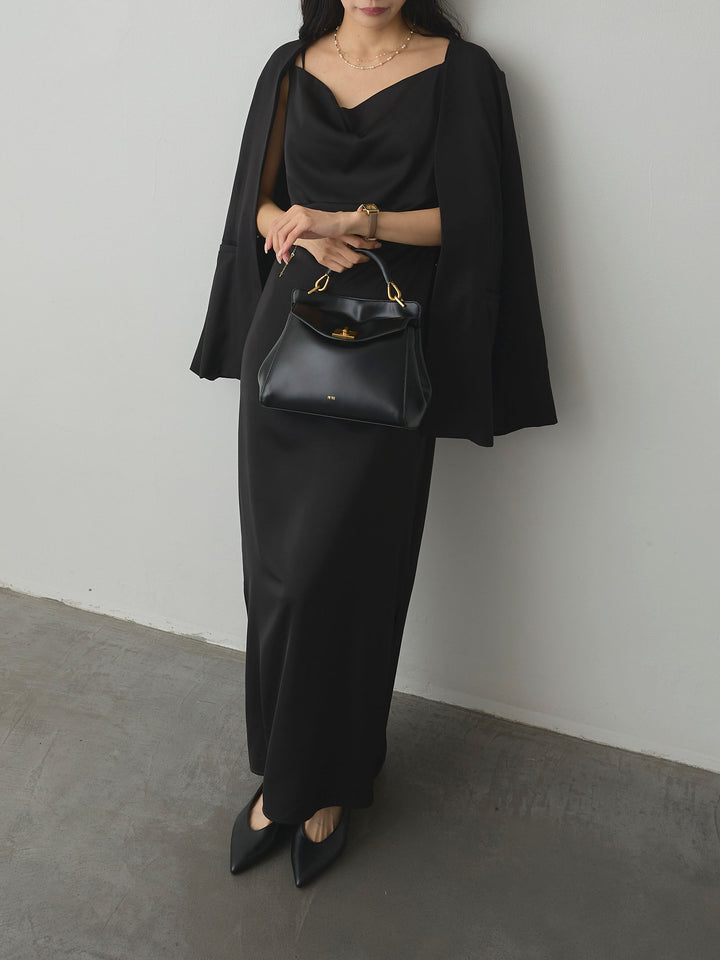 【SET】【Essential】フロントホックノーカラージャケット+【Essential】サテンドレープキャミワンピ(2set)