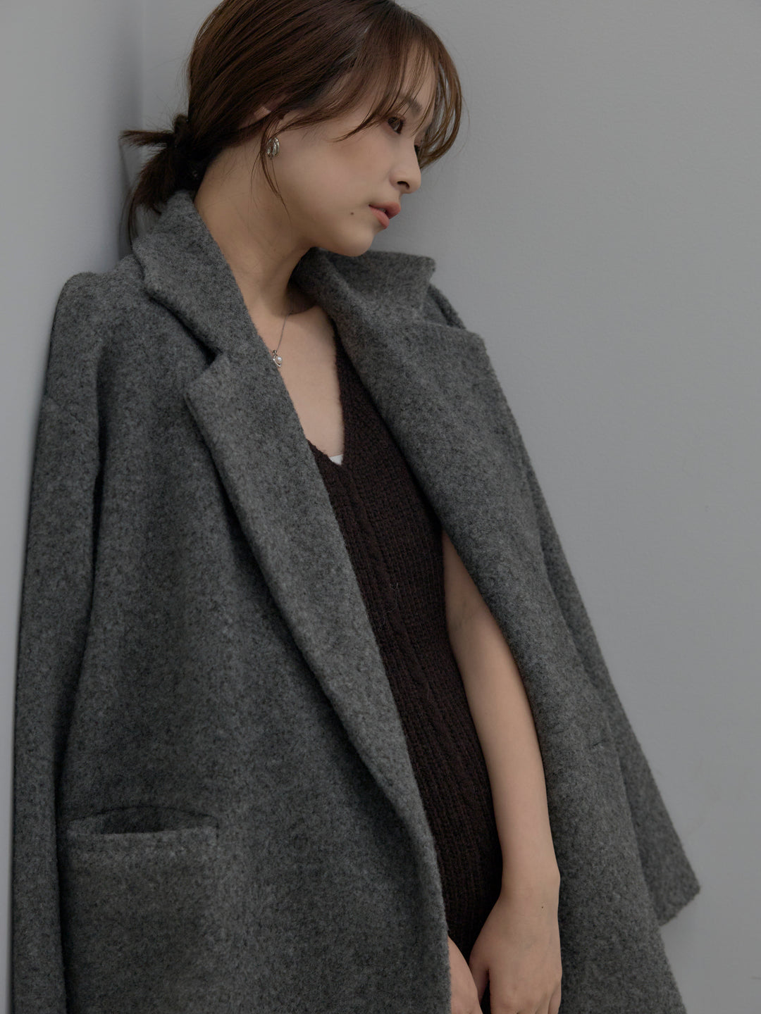 【SET】【Essential】オーバーサイズジャケットコート+リュクスリブニットロングドレス(2set)